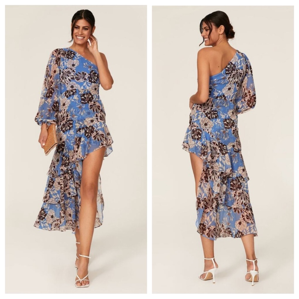 Alexis Abann Ruffle Floral One Shoulder Dress XS